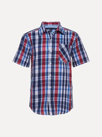 Fiú Tommy Hilfiger Big Classic Plaid Rövid-Sleeve Ingek Kék | HU 2157EBC